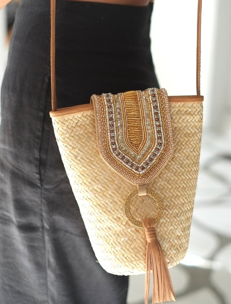 Victoria Petite Rattan Crossbody